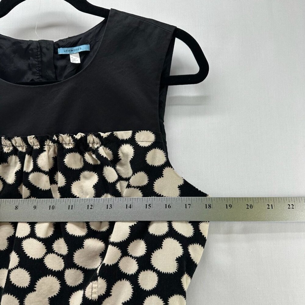 Leifnotes Mini Dress Women Sz 12 Corduroy Sleeveless Lined Polka Dot Black Cream - Picture 12 of 13